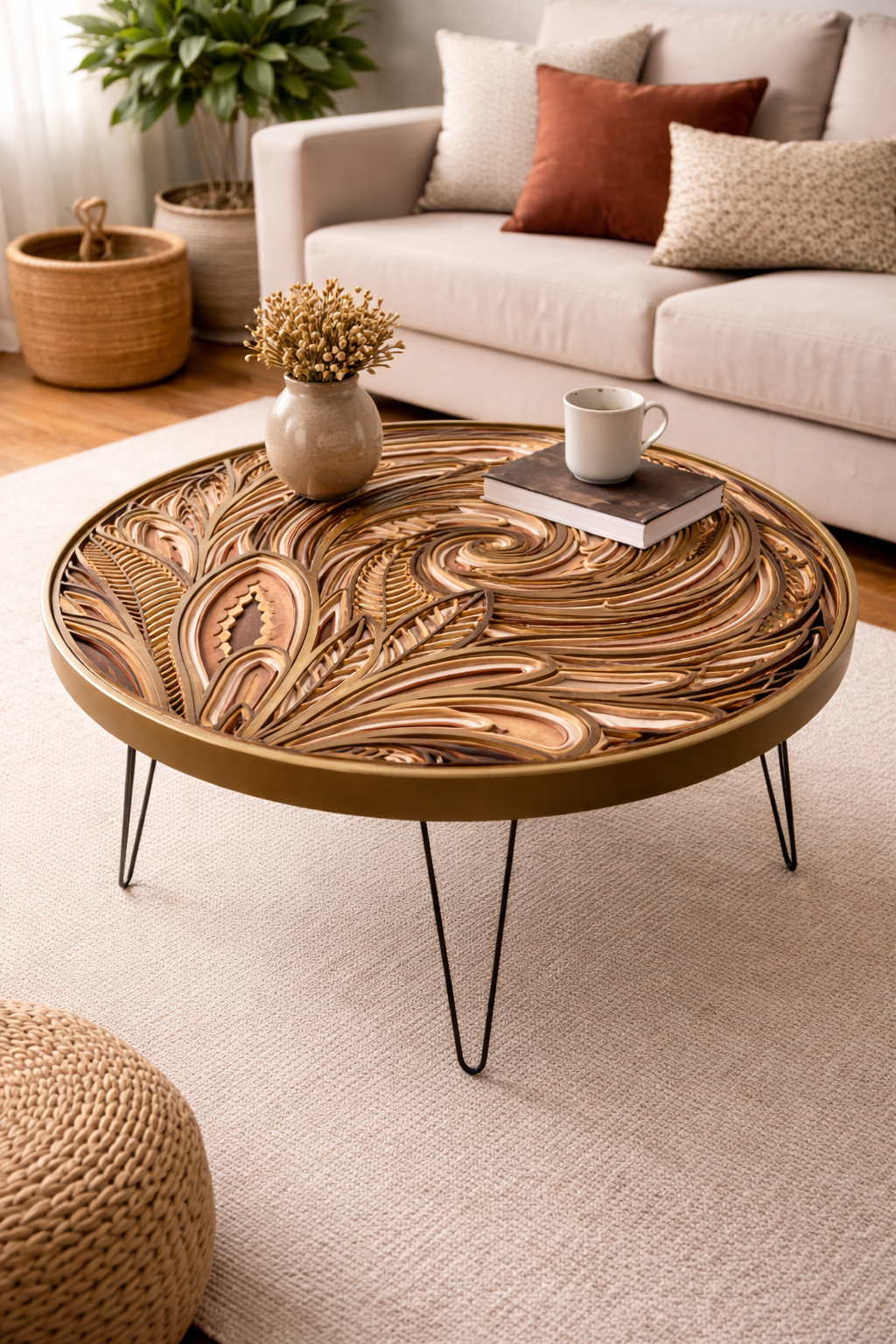 Floral Infinity Table | Handcrafted 3D Wood Art Centerpiece